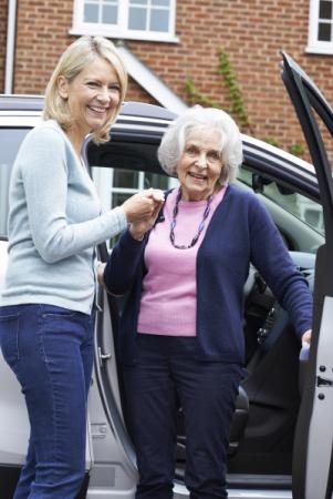 Women standing by car