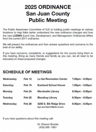 2025 San Juan County ordinance public meeting schedule