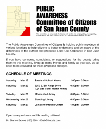 Public Awareness Committee of Citizens of San Juan County meeting will be March 26 at the Blanding library